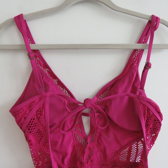 BECCA Purple Color Play Crochet Plunge One-Piece Swimsuit Magenta - Size XS - Picture 11 of 14